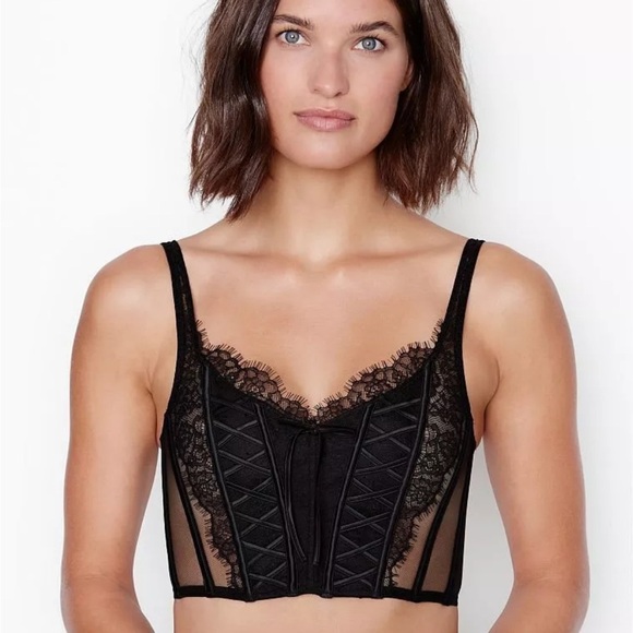 $75 VICTORIA'S SECRET DREAM ANGELS UNLINED LACE UP CORSET BRA MEDIUM - Picture 1 of 6